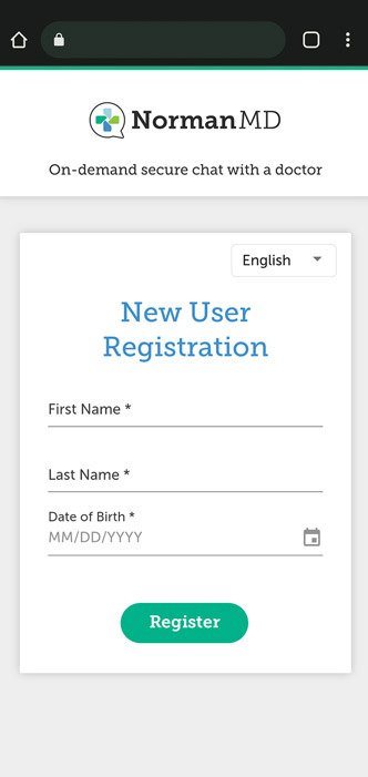 screenshot of NormanMD New User Registration page